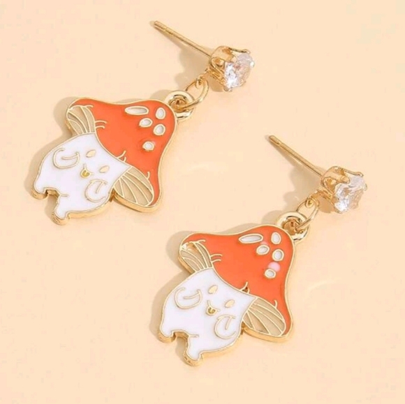 Kawaii Style Trippy Mushroom Drop Earrings - Picture 7 of 7